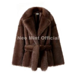 Neo Mint Winter 2026 New Stylish Mocha Brown Belted Wrap Fur Coat Women Street Fashion Girls Fluffy Faux Fox Fur Jacket Overcoat