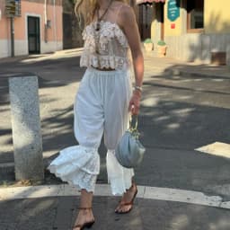 Y2k Retro Lace Trim Texture Lantern Pants Elastic Waist Loose Casual Pants Womens Pettipants Loose Ruffle Pajama Trousers