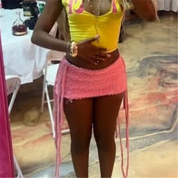 Women's Y2K Fuzzy Knit Micro Mini Skirt Low Rise Bodycon with Long Tassel Fringe Slim Fit Party Club Streetwear Short Skirt