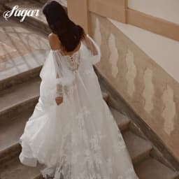 A-Line Wedding Dresses Off Shoulder Sweetheart Puff Sleeve Applique Bridal Dress Backless Wedding Princess Prom Gowns Customized