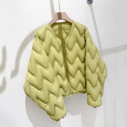Winter Puff Fluffy Ripple Pattern Down Jacket Women White Duck Down Double Zipper Outwears Female Round Neck Warm Parker Jacket