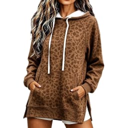 Leopard Printed Hoodies Women Side Slit Drawstring Hooded Pullover With Pockets Streetwear Loose Casual Oversize Sweatshirts