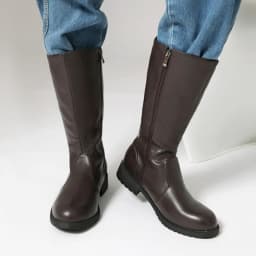 Men's Knight Boot with Belt Buckle High Top Autumn Winter Fashion Casual round Toe Anti-Slip Rubber Outsole Leather Lined