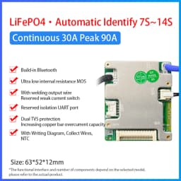 JiaBaiDa Automized Identify 7s-14s 7S 8S 9S 10S 11S 12S 13S 14S 20A 30A LFP NMC Smart BMS 24V 36V 48V Battery Management System