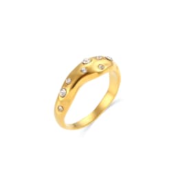 E.B.belle Stainless Steel Irregular Snake Shape Crystal Ring Gold Plated Tarnish Free Jewelry Laides Elegant Ring