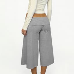Lamuusaa y2k Capris Pants Women Clothing Solid Color Elastic Low Waist Folded Wide Leg Loose Cropped Trousers Fashion Streetwear