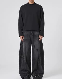 Heavy Autumn and Winter Solid Color Sweater Men's Hem Rough Edge Retro Semi-turtleneck American Pullover Sweater