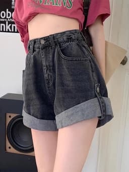 Casual Edge Curl Women's Denim Shorts A-line High Waist Loose Wide Leg A-line Shorts Pants Vintage Female Jean Shorts Summer