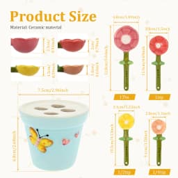 4Pcs Ceramic Measuring Spoon with Base Set 1/4 Tsp 1/2 Tsp 1 Tsp 1 Tbsp Ceramic Flower Pot Shape Kitchen Tool Baking Scale Spoon