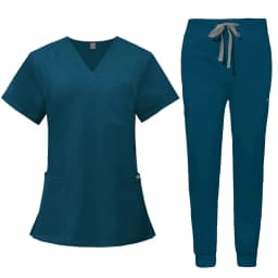 Short Sleeve V-neck Tops+jogger Pants Set Scrubs Uniform Suit Nursing Uniform Women Multicolor Pet Doctor Scrub Medical Workwear