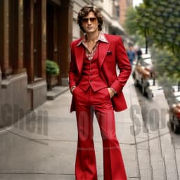 Vintage 3 Piece Men Suit Peak Lapel Single Breasted Tuxedo 70s Disco Groom Custom Bespoke Male Retro Stage Formal Costume Wear