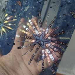 1meter Stars and moon sequined yarn cloth dress see-through sequined dress fashion designer mesh embroidery fabric