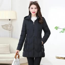 Autumn Winter Warm Thin Jacket Long-sleeved Jacket Parkas Hooded Middle age Women Cotton-padded Tops Mother Female Overcoat