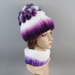 Real Rex Rabbit Fur Hat And Scarf Set Women Winter Knitted Beanie Hat Natural Fur Skullies Beanies Woman Hat Female Cap Elastic