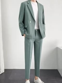 Trendy Korean Style Men Blazer Suit Set Loose Casual Spring Autumn New Cool Stylish Outfit