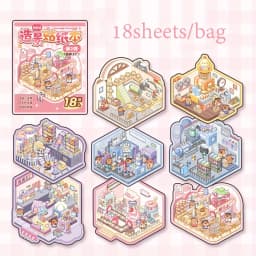 4 Styles Mini Scenery Sticker Book DIY Handbook Material Miniature Scene Visual Stacking Stickers Stationery for Gift Birthday