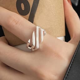 PANJBJ  925 Sterling Silver Double Layer Ring for Women Girl Gift Geometry Hollowing Out Minimalism Fashion Jewelry Wholesale
