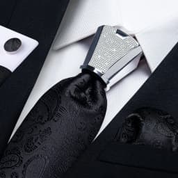 DiBanGu Business Plaid Black Solid Luxury Elegant Silk Ties for Men Designer Tie Buckle Handkerchief Cufflinks Wedding Accessory