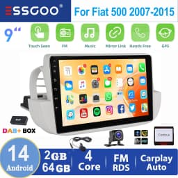 ESSGOO 2 DIN For Fiat 500 2007-2015 White 9" Apple Carplay Android auto Car Stereo Radio GPS WIFI SWC BT Mirror Link Android 14