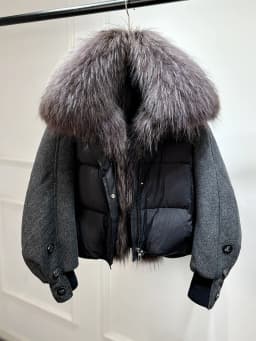 Lagabogy 2026 Natural Real Fur Collar Down Coat Women Thick Puffer Jacket Autumn Winter Loose Patchwork Sleeves Female Parkas