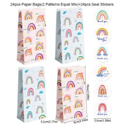 24Set Rainbow Paper Gift Bags Pink Blue Party Favor Bags with Thank You Stickers Candy Treat Bag for Birthday Wedding Decoration