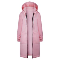 Long Zip Hooded Sweat Jacket For Women Drawstring Long Sleeve Outerwear With Side Pockets For Cold Season Daily Matching