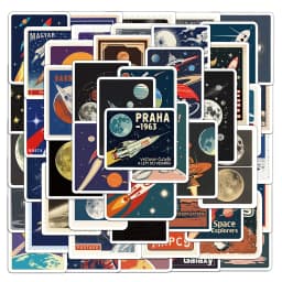 50PCS Space Travel Planner Stickers Planet Rocket Exquisite Handbook Material Phone Case Laptop Luggage Waterproof Stickers