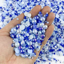 1100Pcs Flat Back Pearls And Rhinestones, 30g Mixed Size 3mm-10mm Ab Color Resin Rhinestones Semi-Circular Pearl