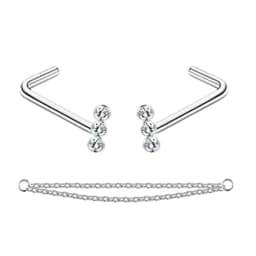 Nose Rings Chain Piercing Across Double with Chain Studs with Chain 20G Piercing Stud Nostril Jewelry for Women Men