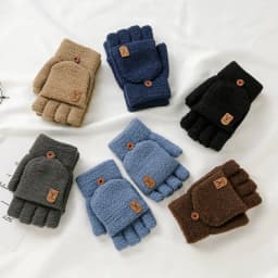 Men's Winter Gloves Flip Warm Writing Mittens Student Half Finger Flip Thermal Jacquard Knit Male Soft Elastic Business Gloves