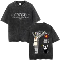 Washed Vintage Game Hollow Knight Double Sided Print T-shirt Men Women Fashion Casual T-shirts Oversized Short Sleeve T Shirts