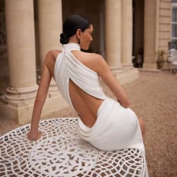Customized New Pleated Satin Halter Long Wedding Dress Sexy High Slit Backless Beach Bridal Gown Mermaid  Bridal Gown