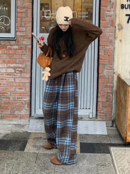 Retro Blue Plaid Drawstring Lace-up Wide Leg Pant Autumn Winter High Waist Loose Pleated Straight Trousers Streetwear Casual Y2k
