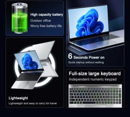 New 15.6' Portable Laptop Intel Core I7-8650U Windows 11 Pro Office Laptop 32GB RAM 2TB SSD for Gaming Notebook 5000mAh