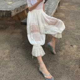 Women Lace Patchwork Loose Bloomers Pants Ruffle High Waist Lady Trousers Fashion Beach Long Balloon Puffy Bloomers Long Pant