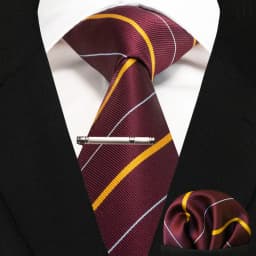 JEMYGINS Business Tie for Men Silk Navy Blue Tie Striped Paisley Necktie Handkerchief Tie Clips Set for Wedding Party Gift