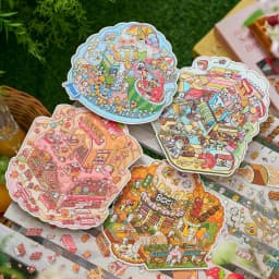 2pcs Cartoon Miniature Scene 3D Landscaping Stickers DIY Cabin Scene Stacking and Pasting Hand Account Cute Gift for Kid Child