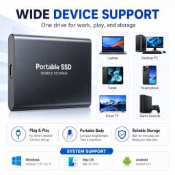 4TB Slim External SSD Portable Type-C Hard Drive USB 3.1 Storage for Mac Laptop PC Phone Backup Data