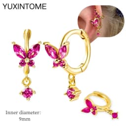 925 Silver Ear Needle Rose Red Hoop Earrings For Women Exquisite Water Drop/Flower/Heart Crystal Piercing Huggie Earring Jewelry