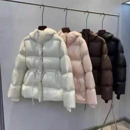 Women Down Cotton Jacket Drawstring Waist Slim Cotton Padded Jacket 2025 Winter New Warm Thicken Cotton Coat Women Hooded Parkas