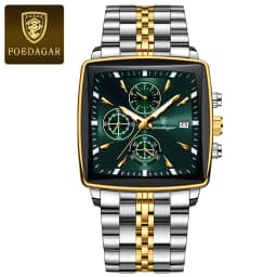 POEDAGAR Fashion Square Men Clock Luminous Waterproof Chronograph Date Men's Watches Stainless Steel Quartz Man Wristwatch Reloj