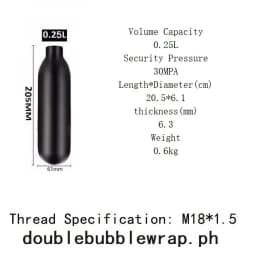 Round Bottomed Aluminum Bottle Thread M18*1.5 4500 PSI Tank Cylinder Diving Aquarium Plant CO2 Tank Dive Oxygen Tank