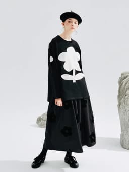 Women's Black Long Skirt - Style Pants Floral Embroidery Casual Weekend Outings Elegant & Mysterious Vibe