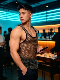 Fishnet Mesh Tank Top Men Racerback Summer Sleeveless Metallic Shiny Shirt Sport Muscle Vest Sheer Daily Party Wear Streetwear