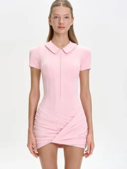 JULISSA MO Irregular Turn-down Collar Zipper Women Bodysuit Short Sleeve High Waist Bodysuit Autumn Slim Elegant Sporty Playsuit