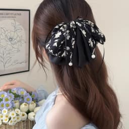 Elegant Versatile Chiffon Floral Print Bow Ponytail Clip Headwear For Women Girls Sweet Bow Ribbon Hair Clip Hair Accessories