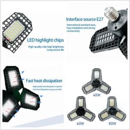 LED Deformation Folding Lamp E27 Screw Three-Leaf Bulb 40W 60W 80W Celiing Light Wide Pressure AC 110V 220V Led Garage Light