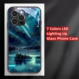 2026 Pretty Galaxy Beach Smart LED Light Glow Tempered Glass Phone Case For iPhone Air 18 17 16 E 15 14 13 12 11 Pro Max