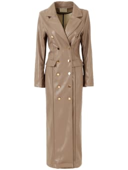 Lautaro Spring Autumn Extra Long Black Faux Leather Trench Coat for Women Double Breasted Luxury Elegant British Fashion 2022