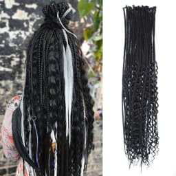 Synthetic SE Dreadlocs Braids Hair Extensions, 24 Inch 8 Strands/Lot 3 In 1 Mixed Hippie Style Single End Dreadslocks for Women